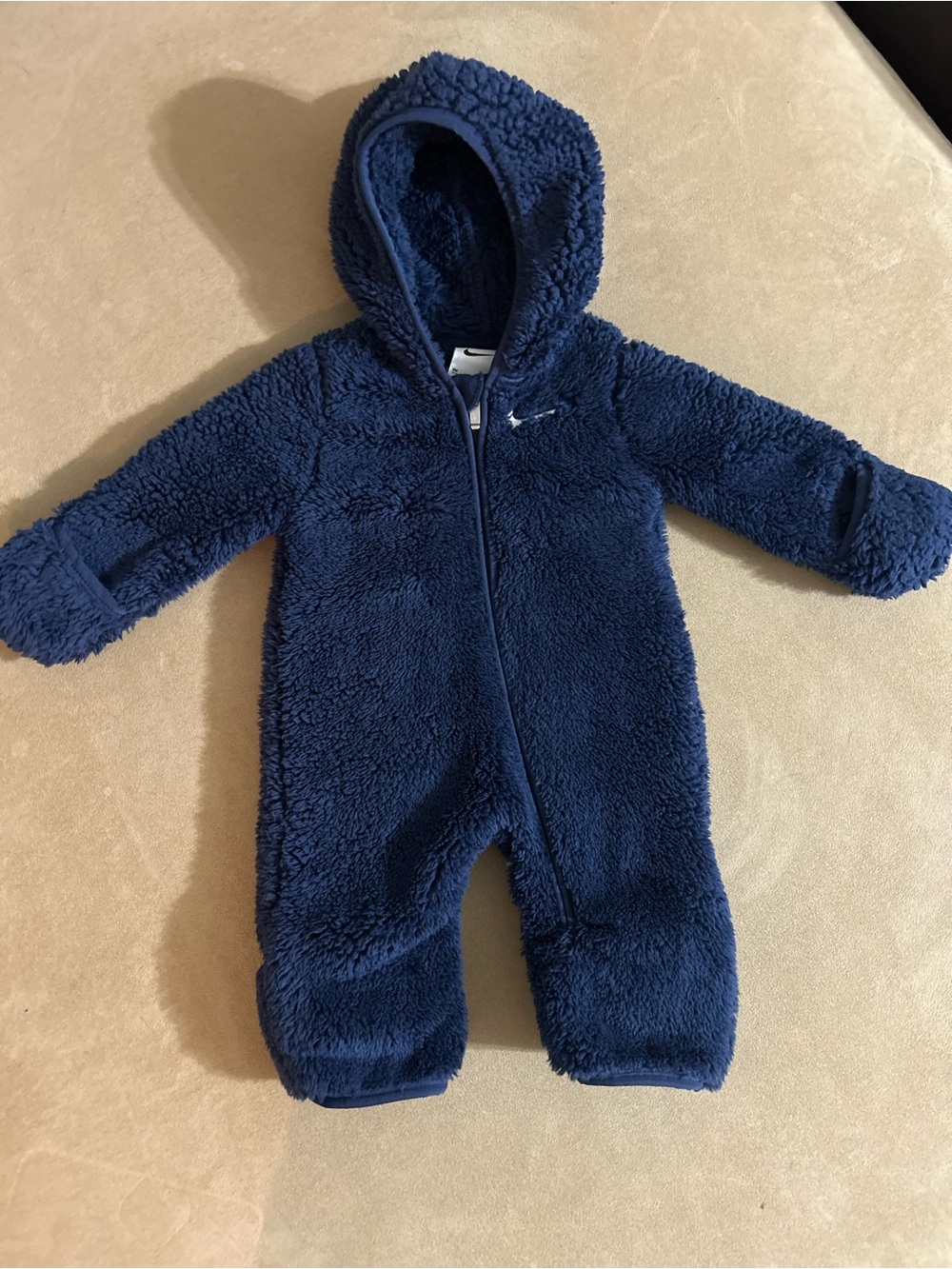 Nike Navy Blue Baby Hooded Sherpa Coveralls Size 3 Months EUC